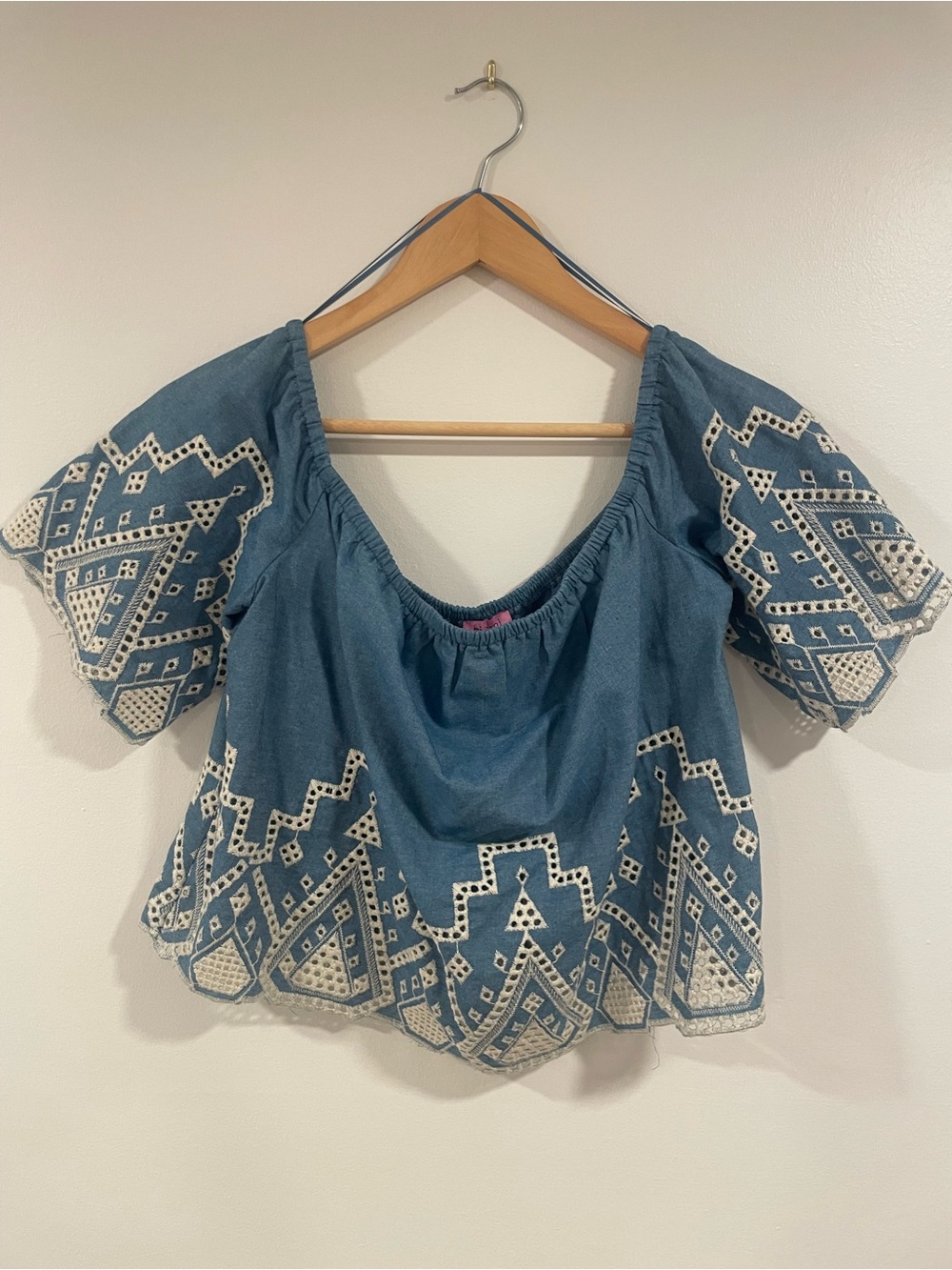 miami Blue Embroidered Off-Shoulder Peasant Blouse